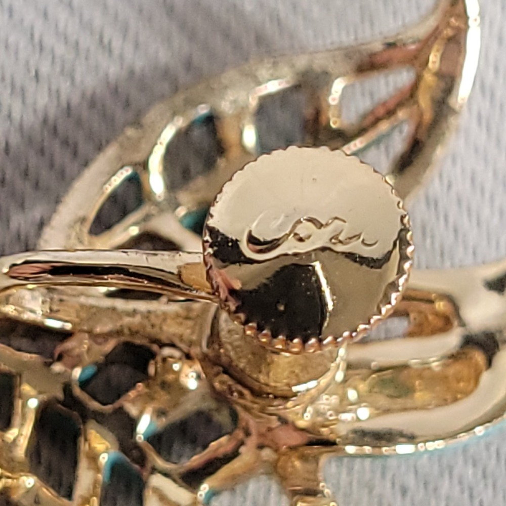 Coro Vintage Gold‎ Tone Earrings Turquoise Blue Enamel Leaf Screw Back - Picture 2 of 7